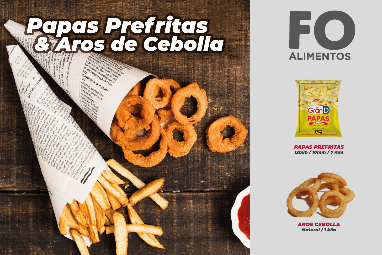 papas fritas y aros de cebolla